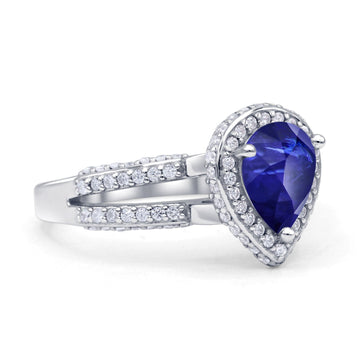 Vintage Style Teardrop Pear Engagement Ring Simulated Blue Sapphire 925 Sterling Silver Wholesale